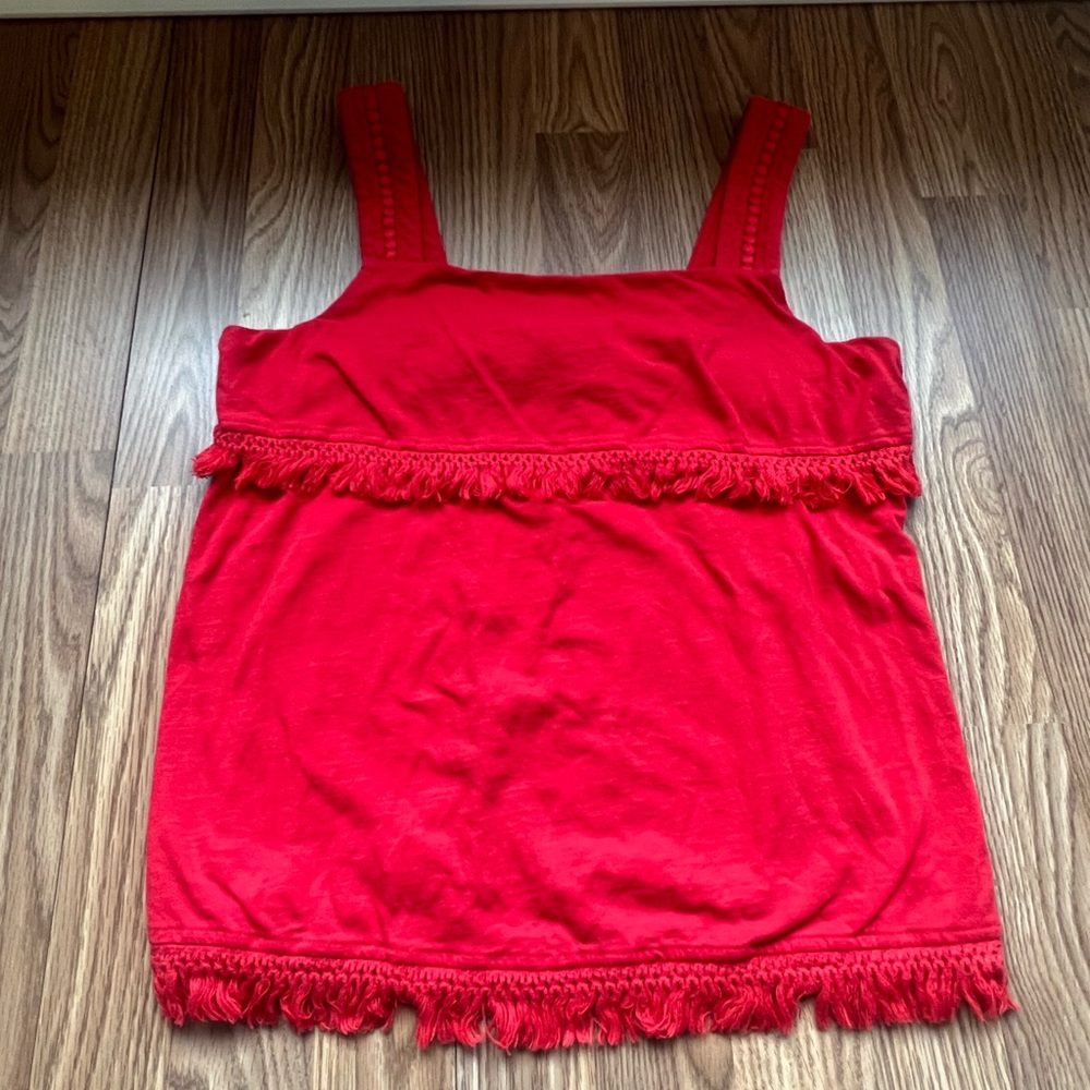 J. Crew Tiered Fringe Square Neck Red Tank Top women’s small
